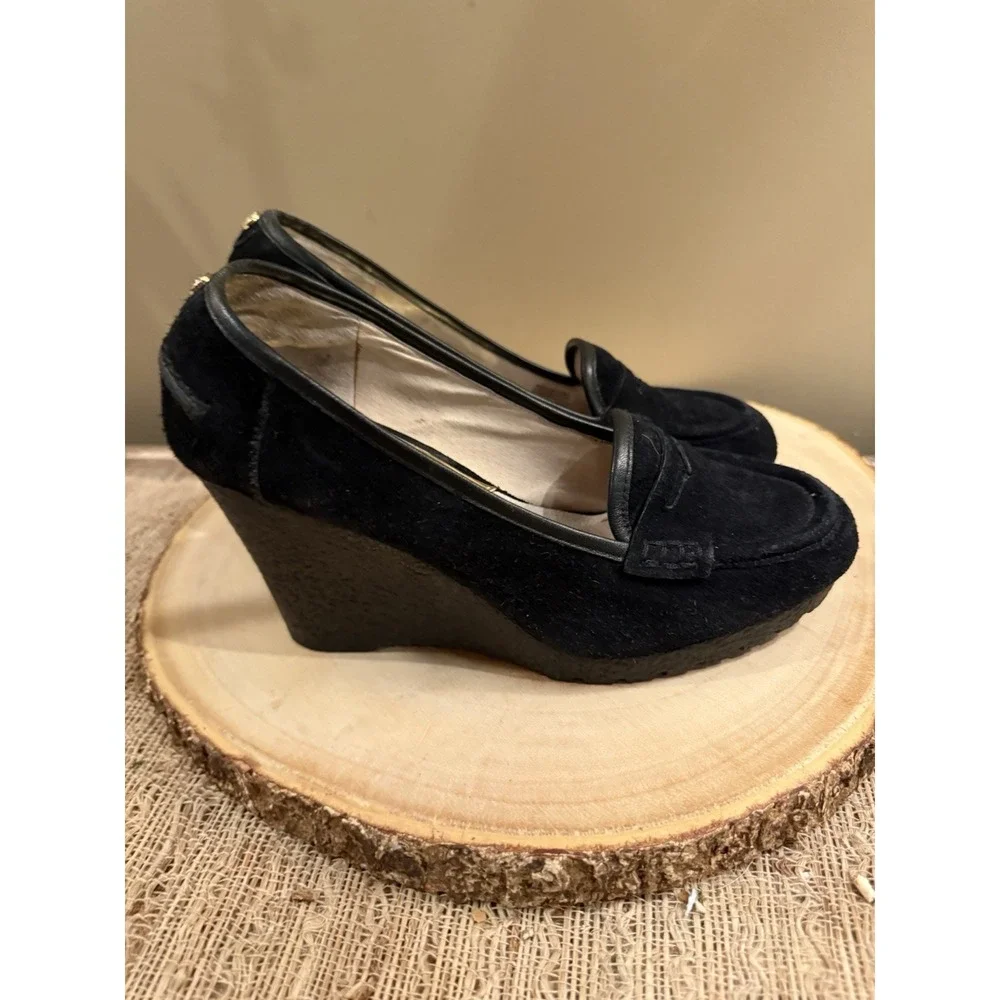 Michael Kors Woman's Rory Loafers‎ Wedge Pumps Black Velvet Size 8M